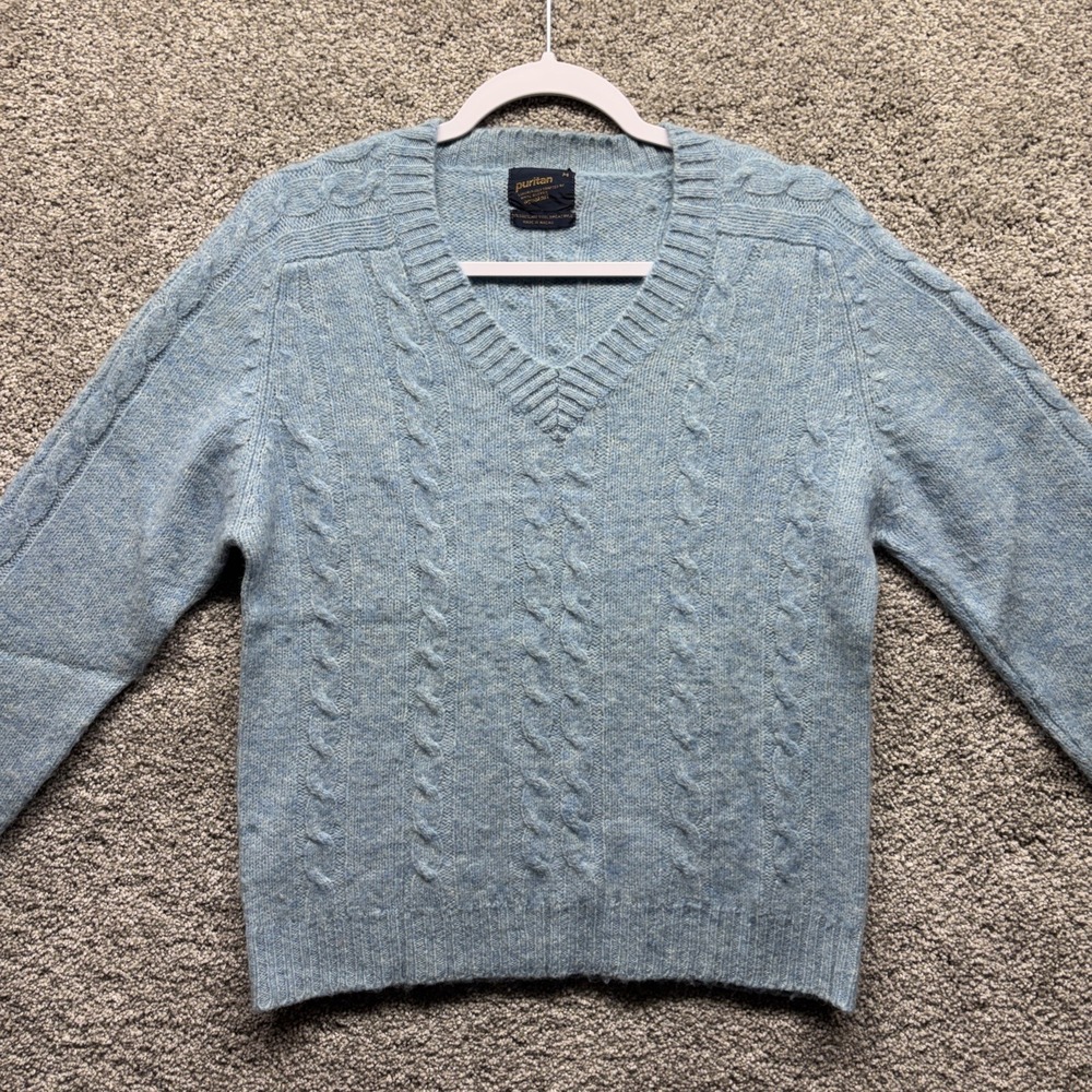 Vintage Puritan Aquaknit Shetland Wool Cable Knit Women's MEDIUM Blue Sweater